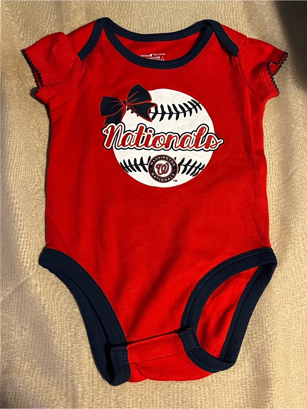 Genuine Merchandise Red Baby Bodysuit with Navy Trim - Nationals Baseball